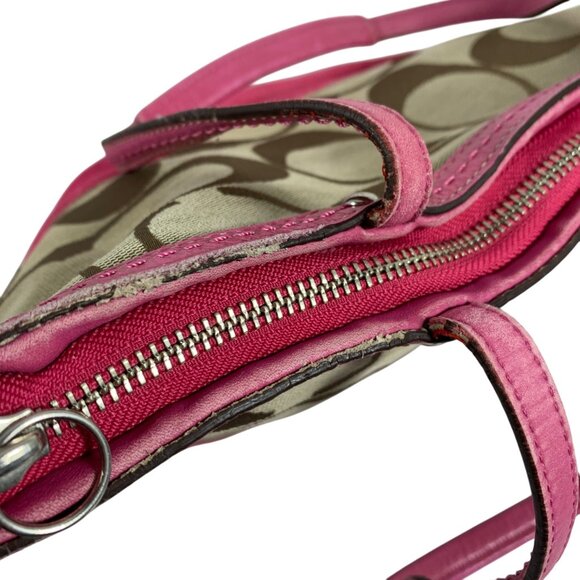 2009 COACH Signature Collection Khaki Pink Stripe Tote F13548 NO TAG - Picture 10 of 13